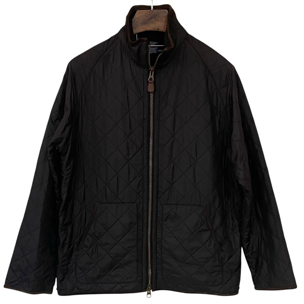 Vtg Polo Ralph Lauren Mens Black Quilted Brown Leather‎ Zip Up Bomber Jacket XL